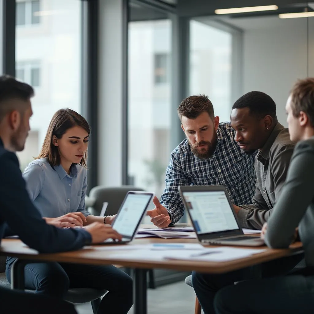 Equipo de auditoría en una sesión de trabajo colaborativa