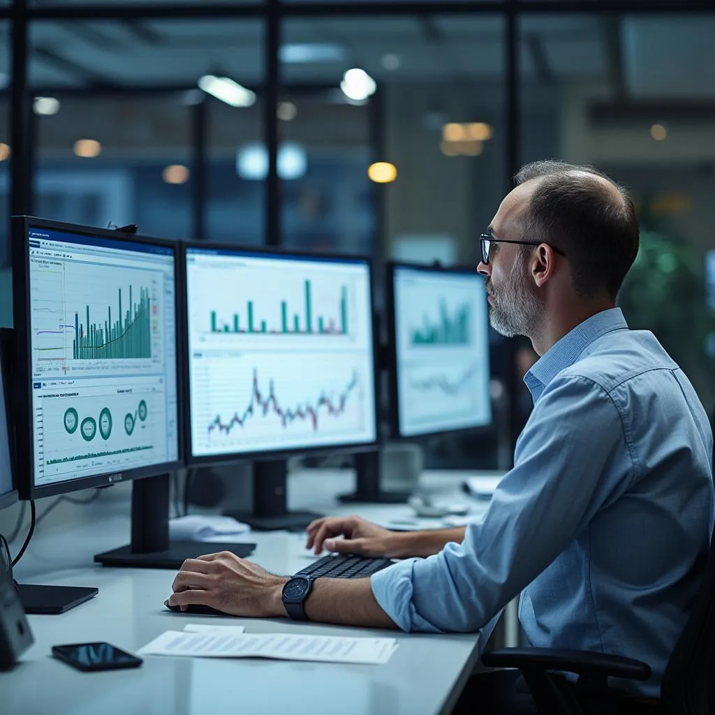 Auditor experto analizando datos financieros en una pantalla